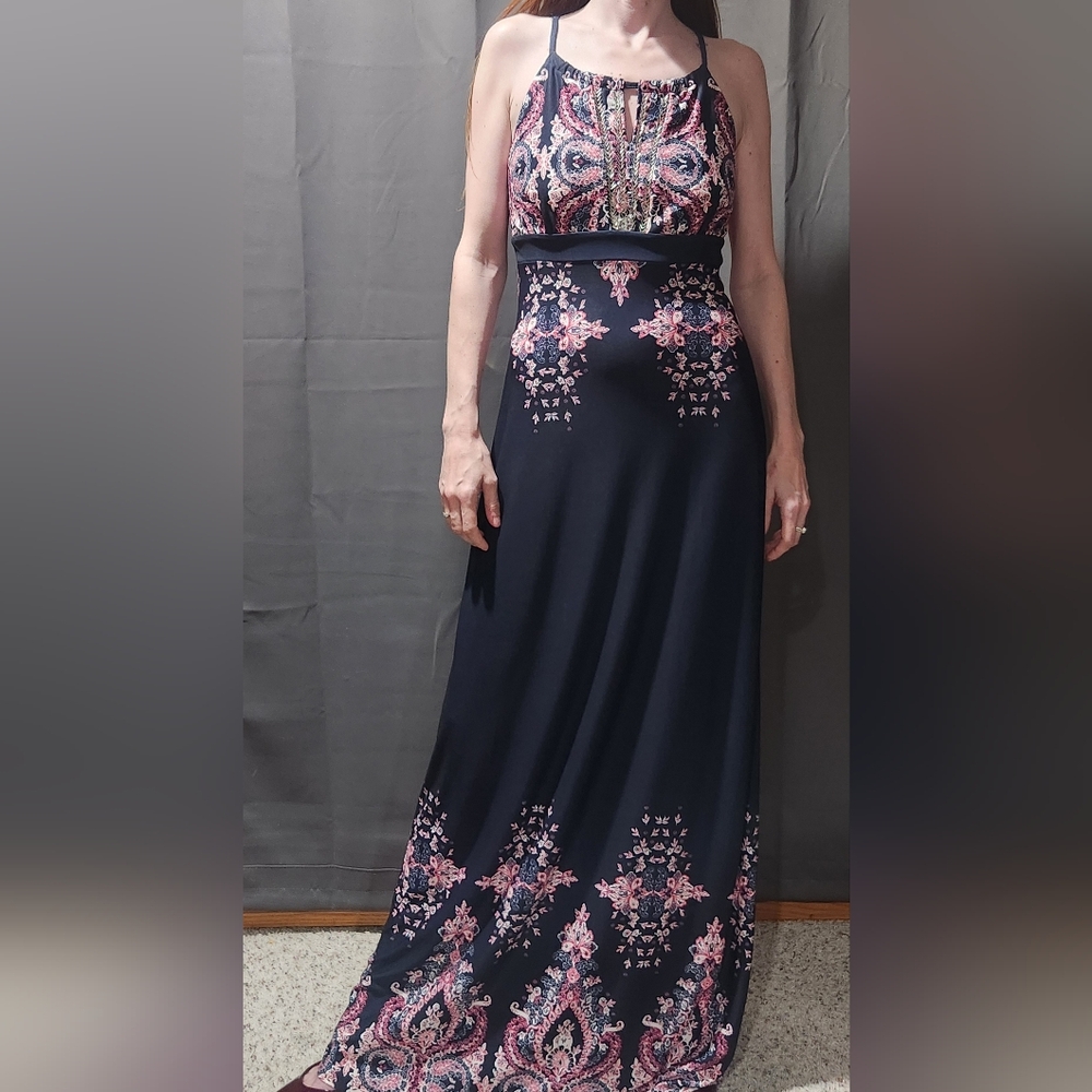 Venus Elegant Black and Pink Maxi Dress